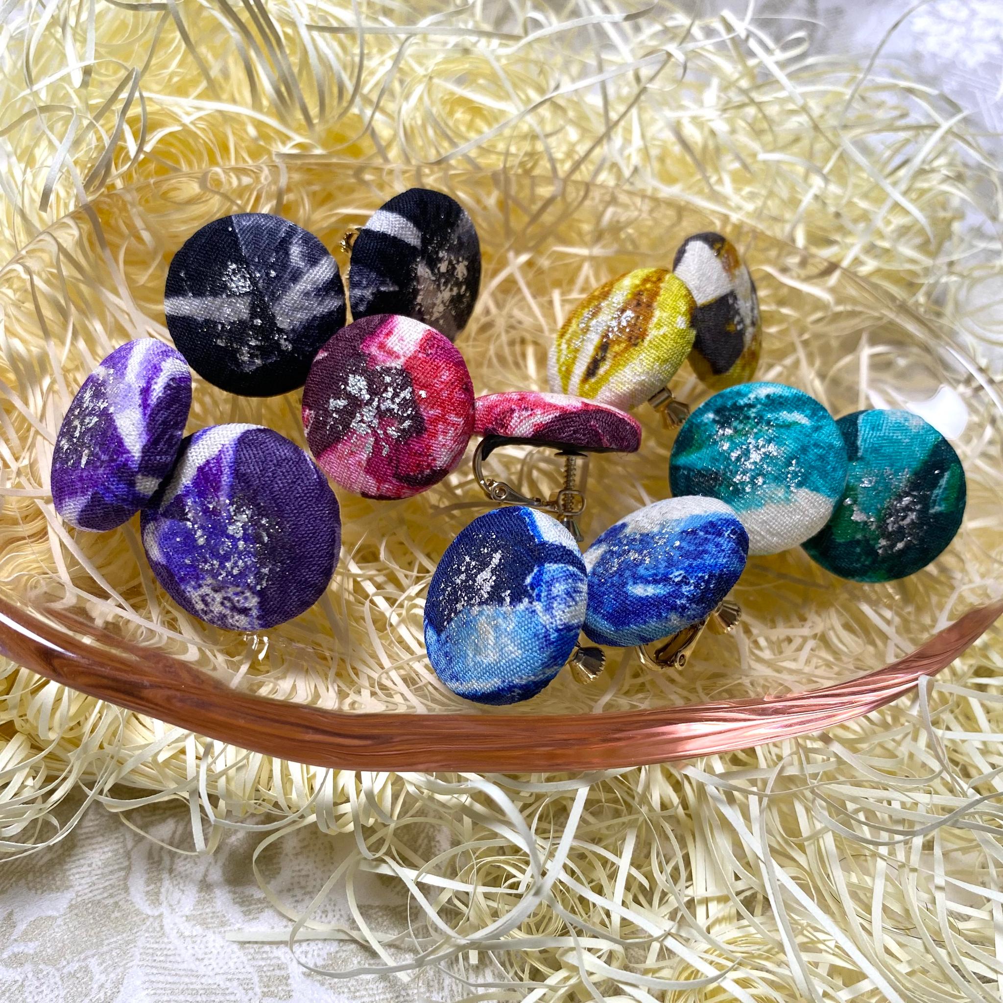 【宝石シリーズ】選べる宝石カラー💎プラチナ箔付きイヤリング | 2枚目